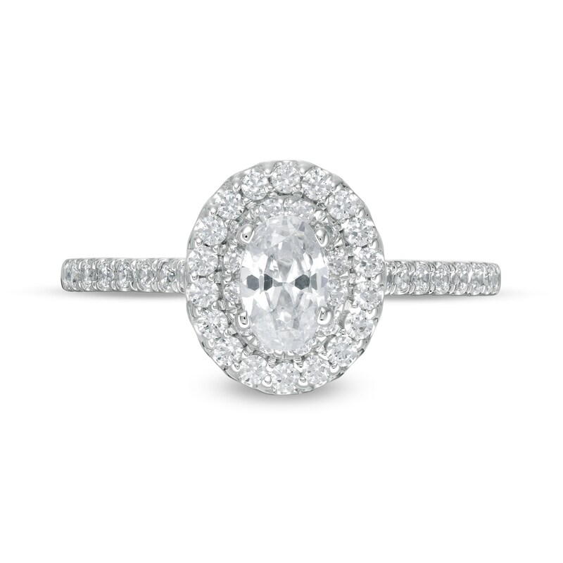 Main Image 4 of 7/8 CT. T.W. Oval Diamond Double Frame Engagement Ring in 10K White Gold