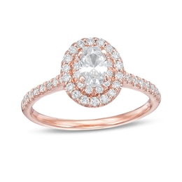 7/8 CT. T.W. Oval Diamond Double Frame Engagement Ring in 10K Rose Gold