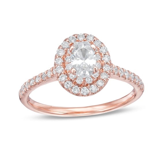 7/8 CT. T.w. Oval Diamond Double Frame Engagement Ring in 10K Rose Gold