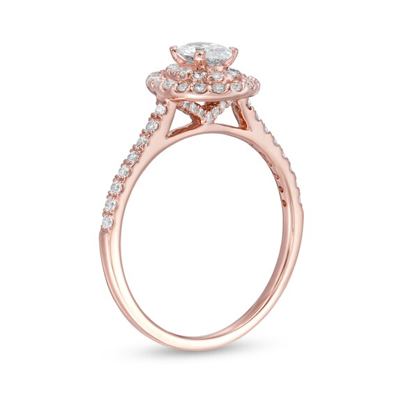 7/8 CT. T.w. Oval Diamond Double Frame Engagement Ring in 10K Rose Gold
