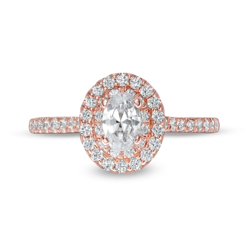 7/8 CT. T.W. Oval Diamond Double Frame Engagement Ring in 10K Rose Gold