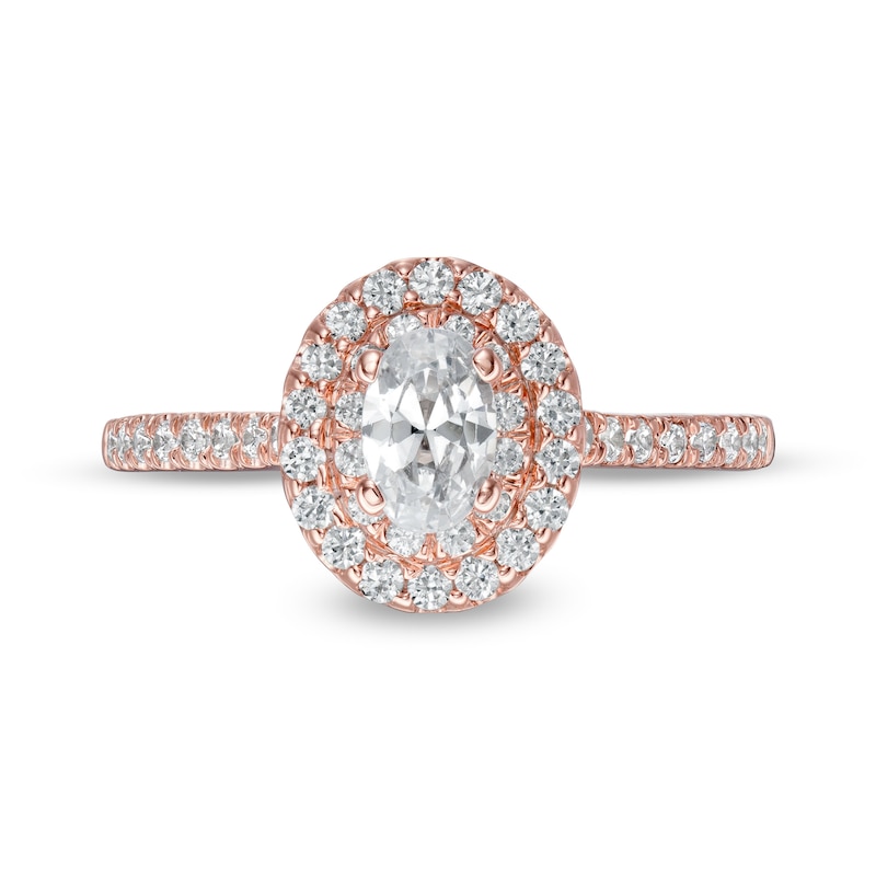 Main Image 4 of 7/8 CT. T.W. Oval Diamond Double Frame Engagement Ring in 10K Rose Gold