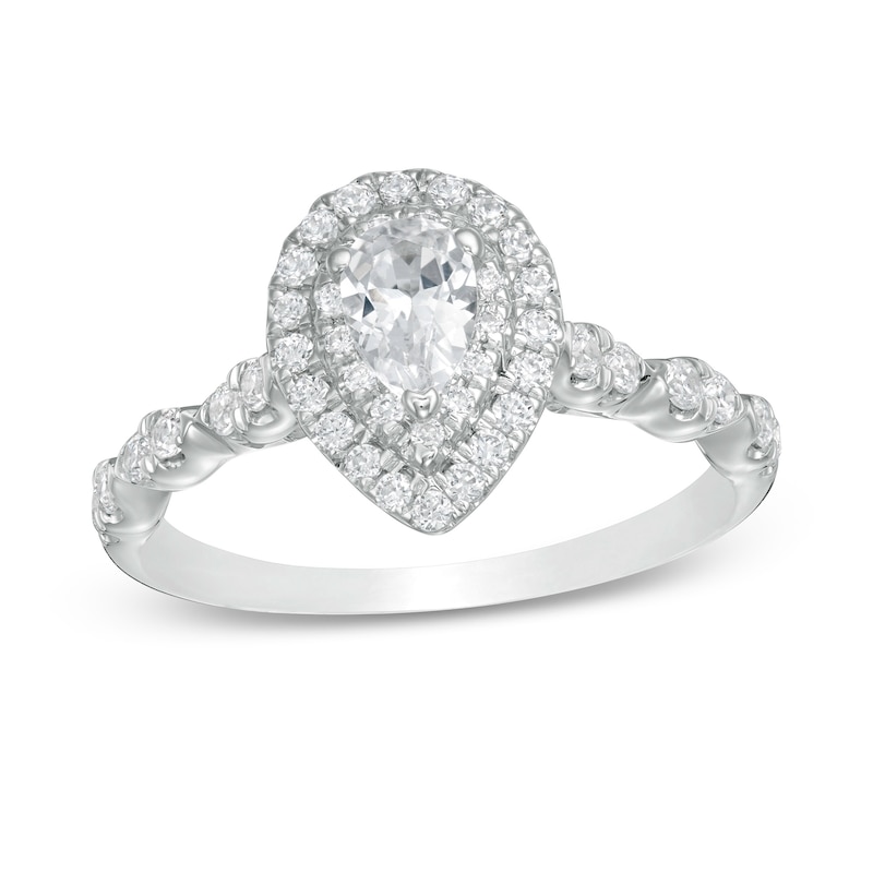 1 CT. T.W. Pear-Shaped Diamond Double Frame Scallop Shank Engagement Ring in 10K White Gold