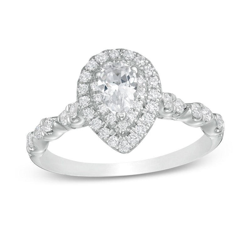 Main Image 1 of 1 CT. T.W. Pear-Shaped Diamond Double Frame Scallop Shank Engagement Ring in 10K White Gold