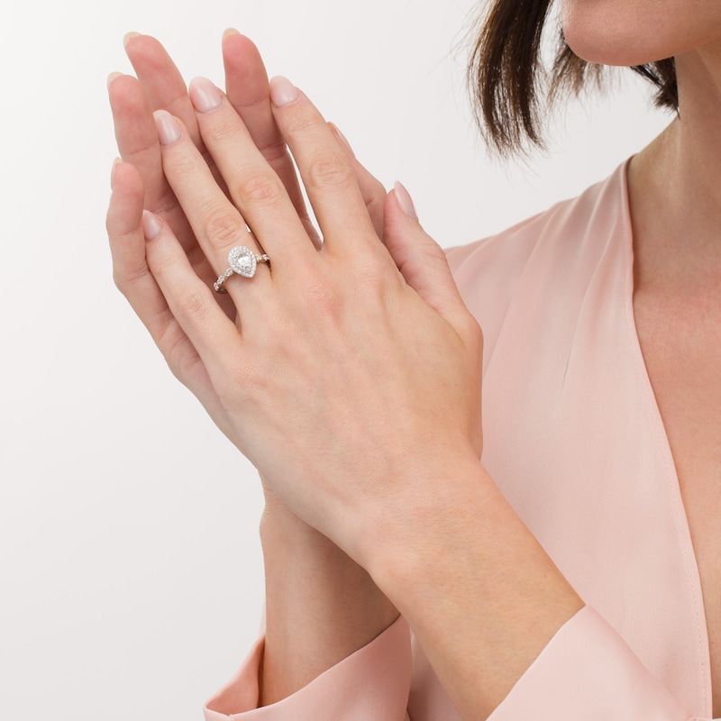 Main Image 2 of 1 CT. T.W. Pear-Shaped Diamond Double Frame Scallop Shank Engagement Ring in 10K White Gold