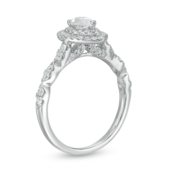 1 CT. T.w. Pear-Shaped Diamond Double Frame Scallop Shank Engagement Ring in 10K White Gold