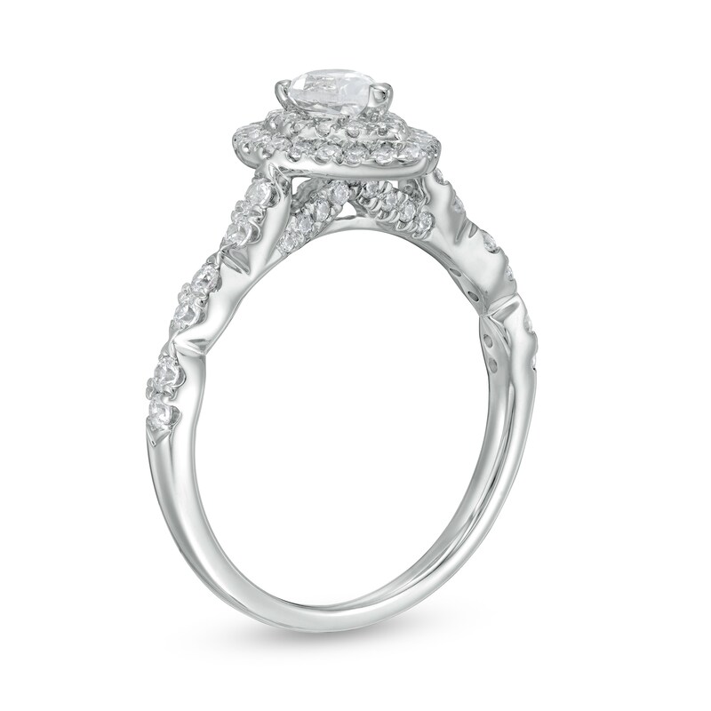 1 CT. T.W. Pear-Shaped Diamond Double Frame Scallop Shank Engagement Ring in 10K White Gold