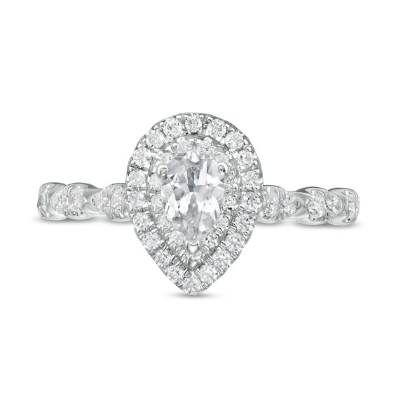 1 CT. T.w. Pear-Shaped Diamond Double Frame Scallop Shank Engagement Ring in 10K White Gold