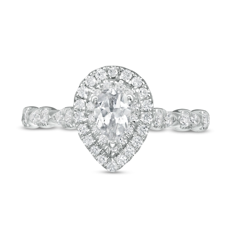 Main Image 4 of 1 CT. T.W. Pear-Shaped Diamond Double Frame Scallop Shank Engagement Ring in 10K White Gold