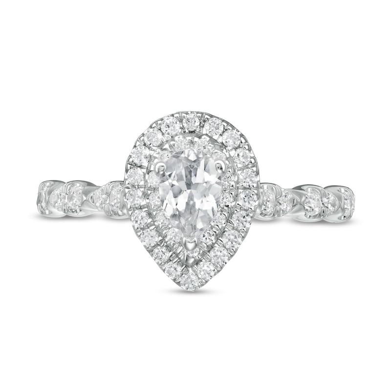 1 CT. T.W. Pear-Shaped Diamond Double Frame Scallop Shank Engagement Ring in 10K White Gold