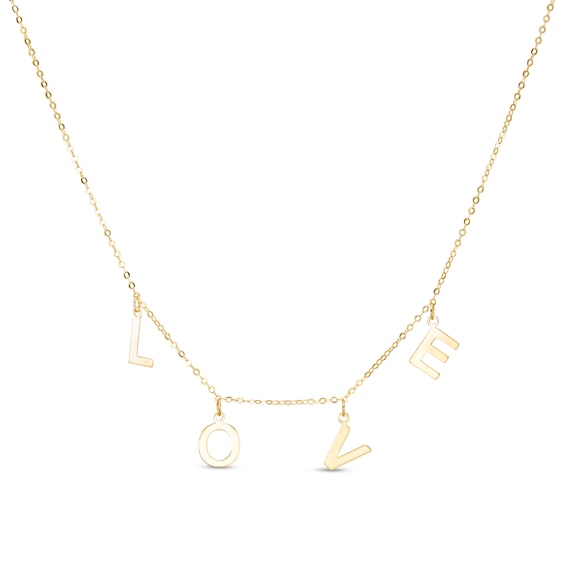 "Love" Letter Station Necklace in 10K Gold - 20"
