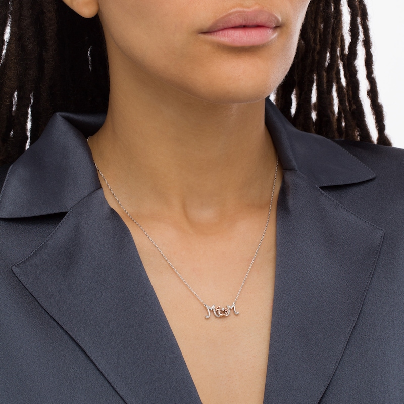 Main Image 2 of Diamond Accent &quot;Mom&quot; with Baby Feet Necklace in Sterling Silver and 10K Rose Gold