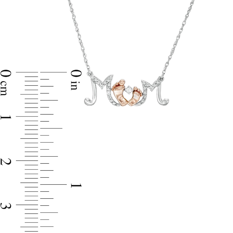 Main Image 3 of Diamond Accent &quot;Mom&quot; with Baby Feet Necklace in Sterling Silver and 10K Rose Gold