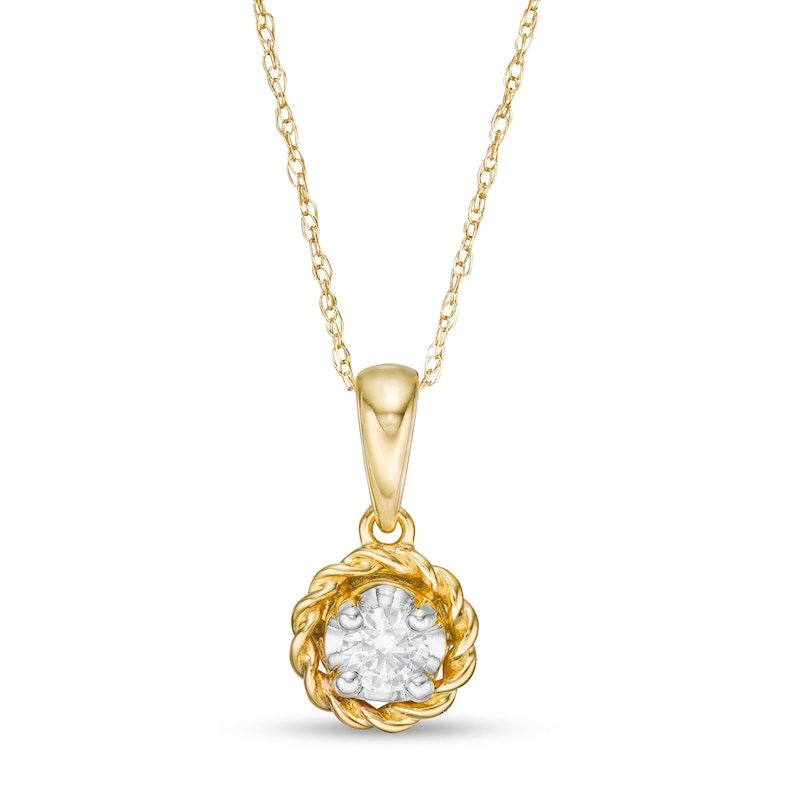 Main Image 1 of 1/6 CT. Diamond Solitaire Rope Frame Pendant in 10K Gold (I/I3)