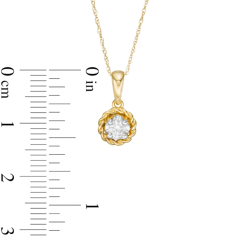 Main Image 3 of 1/6 CT. Diamond Solitaire Rope Frame Pendant in 10K Gold (I/I3)