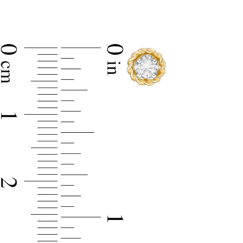 Main Image 3 of 1/6 CT. T.W. Diamond Solitaire Rope Frame Stud Earrings in 10K Gold (I/I3)