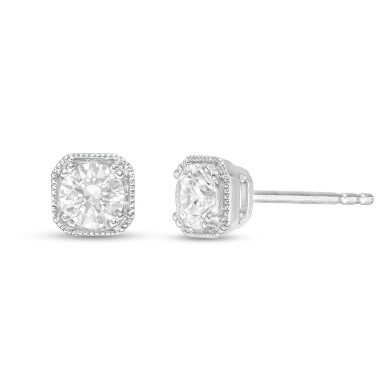 Main Image 1 of 1/2 CT. T.W. Certified Diamond Solitaire Vintage-Style Frame Stud Earrings in 14K White Gold (I/I2)