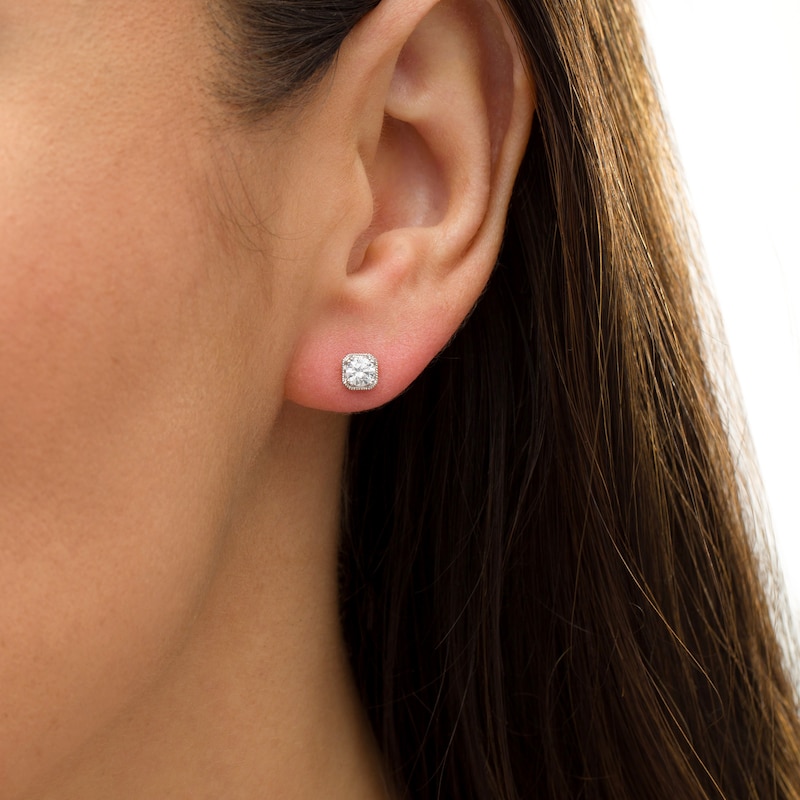 Main Image 2 of 1/2 CT. T.W. Certified Diamond Solitaire Vintage-Style Frame Stud Earrings in 14K White Gold (I/I2)