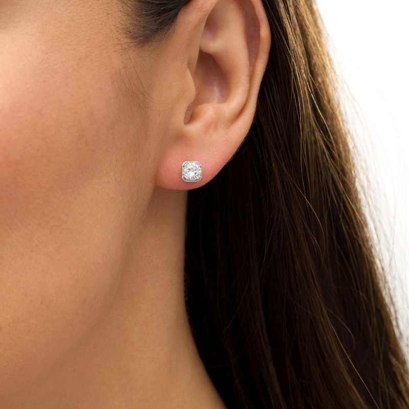 Main Image 2 of 1 CT. T.W. Certified Diamond Solitaire Vintage-Style Frame Stud Earrings in 14K White Gold (I/I2)