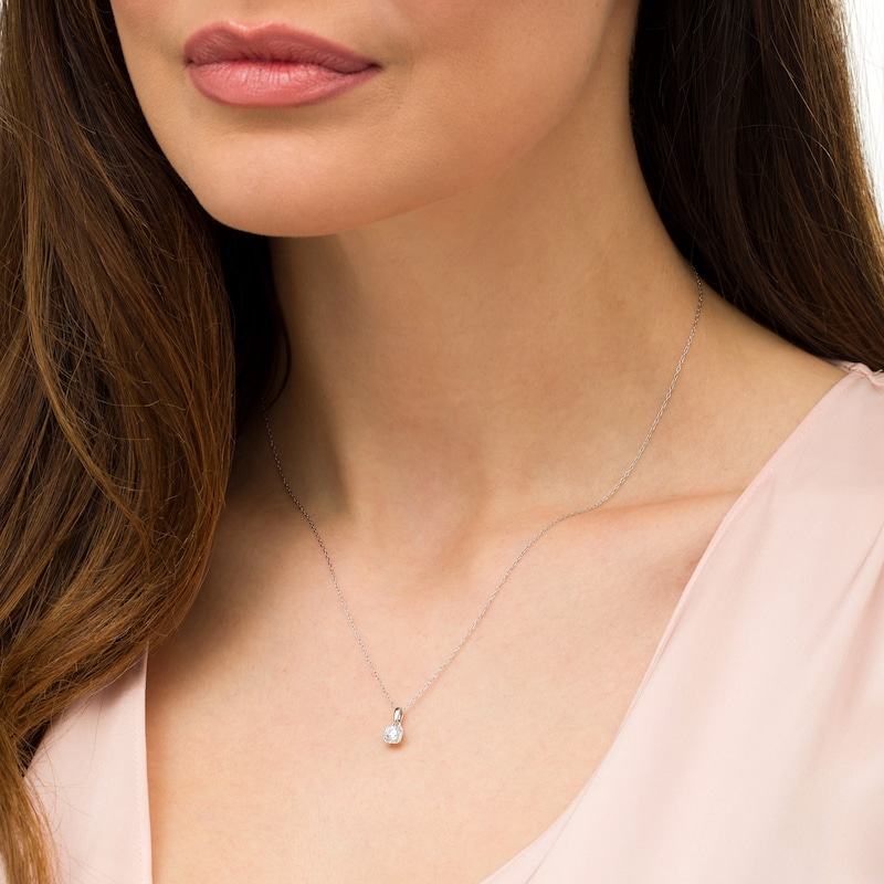 Main Image 2 of 1/4 CT. T.W. Certified Diamond Solitaire Vintage-Style Frame Pendant in 14K White Gold (I/I2)