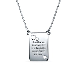 Oxidized "A mother and daughter's love..." and Heart Cut-Out Rectangle Necklace in Sterling Silver