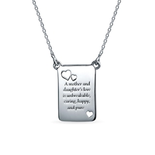 Oxidized "A mother and daughter's love..." and Heart Cut-Out Rectangle Necklace in Sterling Silver