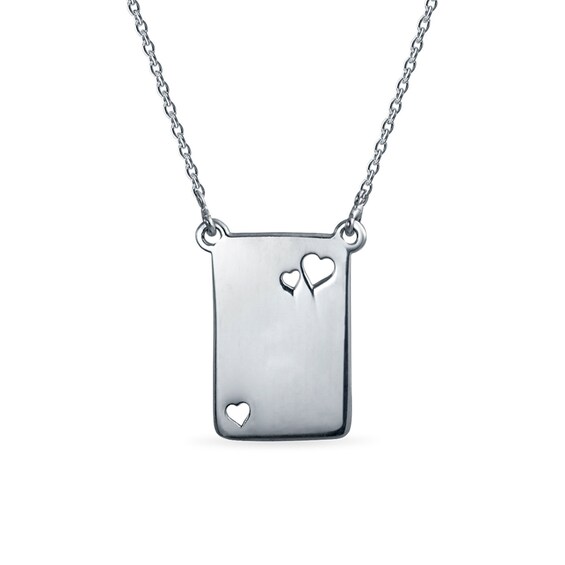 Oxidized "A mother and daughter's love..." and Heart Cut-Out Rectangle Necklace in Sterling Silver