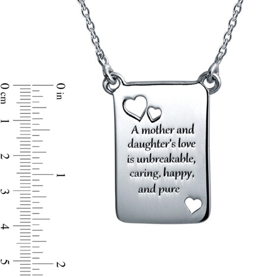Oxidized "A mother and daughter's love..." and Heart Cut-Out Rectangle Necklace in Sterling Silver