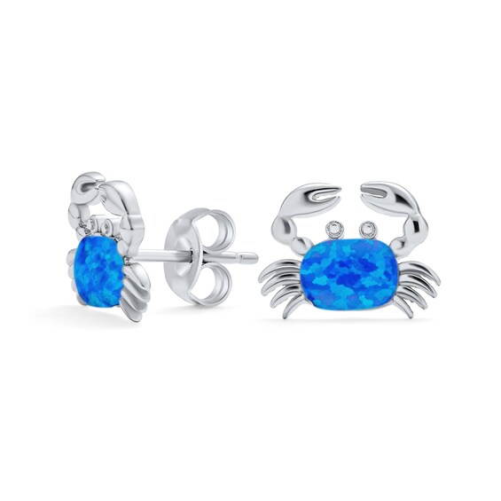 Cushion-Shaped Lab-Created Blue Opal Beach Crab Stud Earrings in Sterling Silver