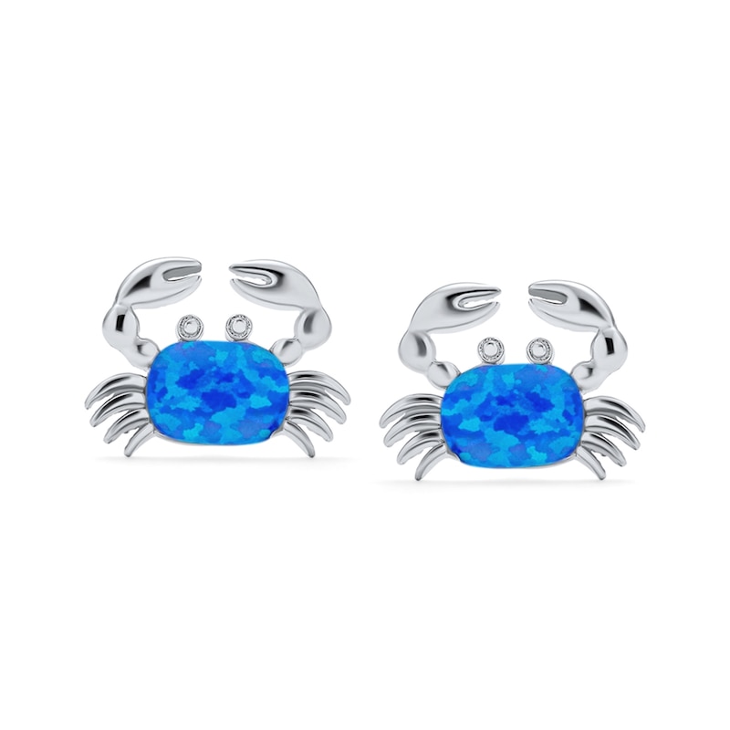 Cushion-Cut Lab-Created Blue Opal Beach Crab Stud Earrings in Sterling Silver