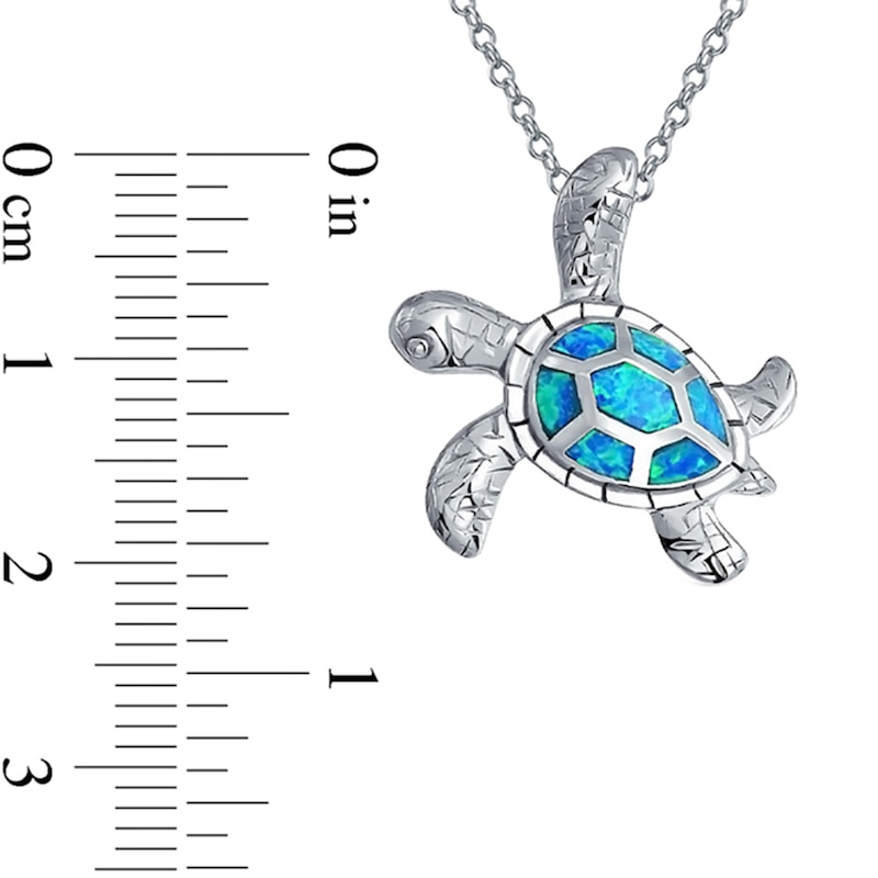 Main Image 2 of Lab-Created Blue Opal Sea Turtle Pendant in Sterling Silver