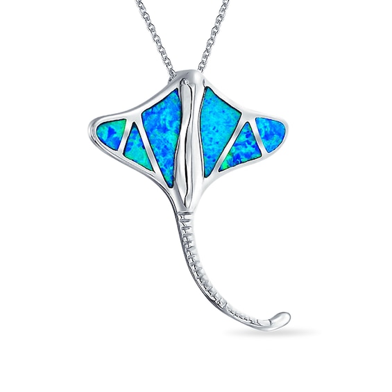 Lab-Created Blue Opal Stingray Pendant in Sterling Silver