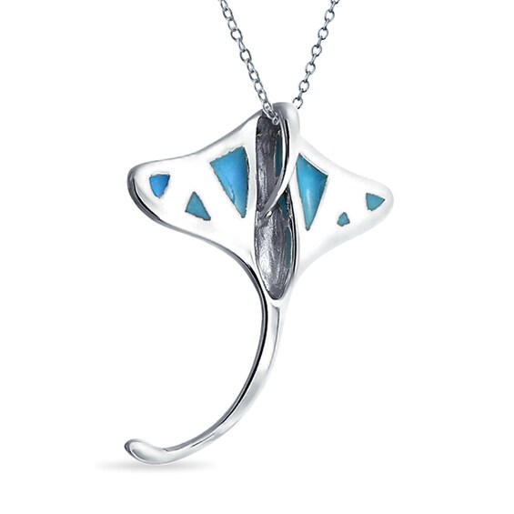Lab-Created Blue Opal Stingray Pendant in Sterling Silver
