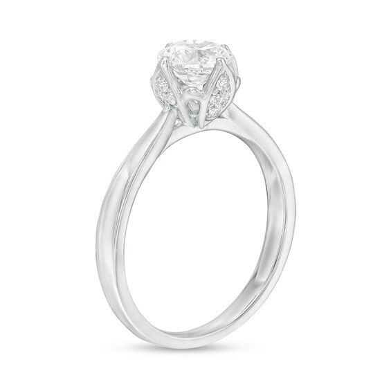 1 CT. T.w. Certified Diamond Scallop Frame Floral Engagement Ring in 14K White Gold (I/I2)