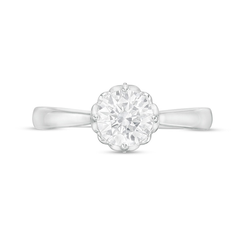 1 CT. T.W. Certified Diamond Scallop Frame Floral Engagement Ring in 14K White Gold (I/I2)