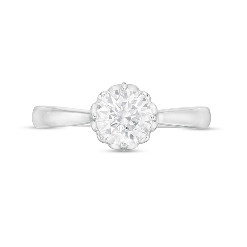 Main Image 4 of 1 CT. T.W. Certified Diamond Scallop Frame Floral Engagement Ring in 14K White Gold (I/I2)