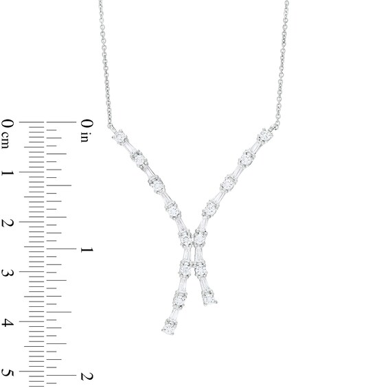 1 CT. T.w. Baguette and Round Diamond Double Curved Necklace in 10K White Gold â 17"