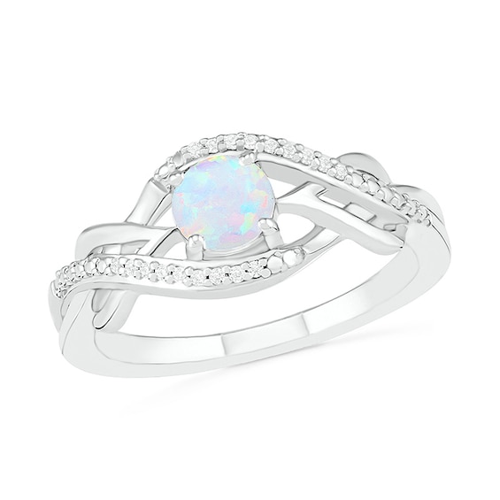 5.0mm Lab-Created Opal and 1/20 CT. T.W. Diamond Layered Infinity Braid Ring in Sterling Silver
