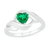 Thumbnail Image 0 of Heart-Shaped Lab-Created Emerald and Diamond Accent Ribbon Ring in Sterling Silver