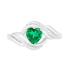 Thumbnail Image 1 of Heart-Shaped Lab-Created Emerald and Diamond Accent Ribbon Ring in Sterling Silver