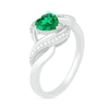 Thumbnail Image 2 of Heart-Shaped Lab-Created Emerald and Diamond Accent Ribbon Ring in Sterling Silver