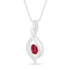 Thumbnail Image 1 of Oval Lab-Created Ruby and 1/20 CT. T.W. Diamond Flame Drop Pendant in Sterling Silver