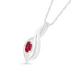 Thumbnail Image 2 of Oval Lab-Created Ruby and 1/20 CT. T.W. Diamond Flame Drop Pendant in Sterling Silver