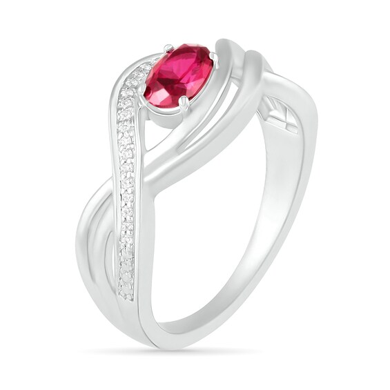 Sideways Oval Lab-Created Ruby and 1/15 CT. T.W. Diamond Multi-Row Bypass Split Shank Ring in Sterling Silver Sideways Oval Lab-Created Ruby and 1/15 CT. T.W. Diamond Multi-Row Bypass Split Shank Ring in Sterling Silver