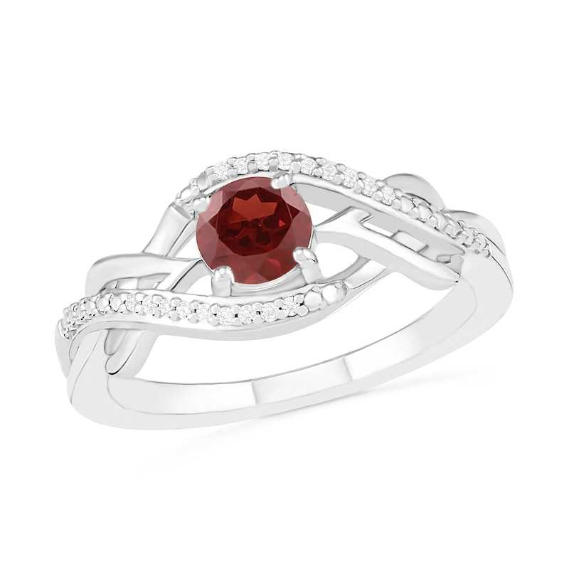 Main Image 1 of 5.0mm Garnet and 1/20 CT. T.W. Diamond Layered Infinity Braid Ring in Sterling Silver