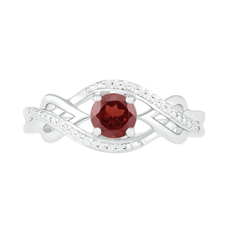 Main Image 2 of 5.0mm Garnet and 1/20 CT. T.W. Diamond Layered Infinity Braid Ring in Sterling Silver