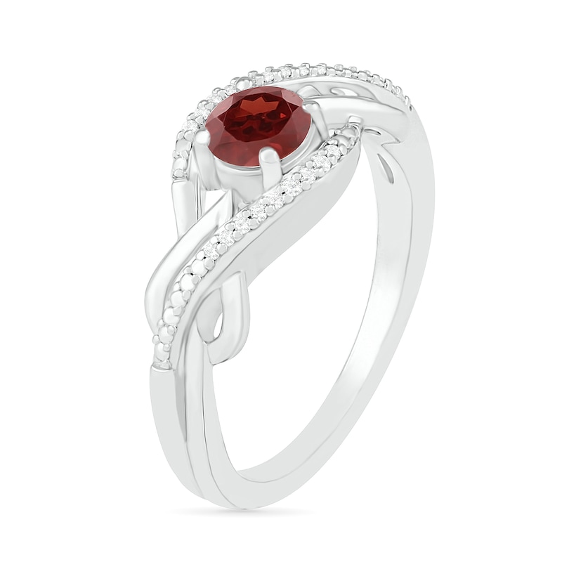 Main Image 3 of 5.0mm Garnet and 1/20 CT. T.W. Diamond Layered Infinity Braid Ring in Sterling Silver