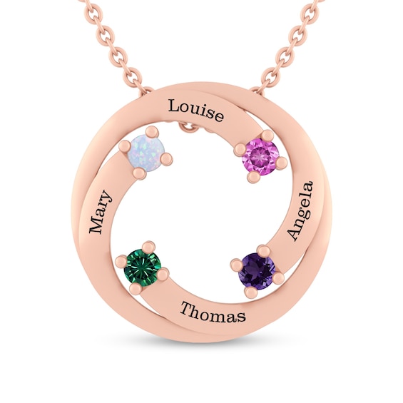 Mother's Birthstone Engravable Swirling Circle Pendant (2-4 Stones and Names)