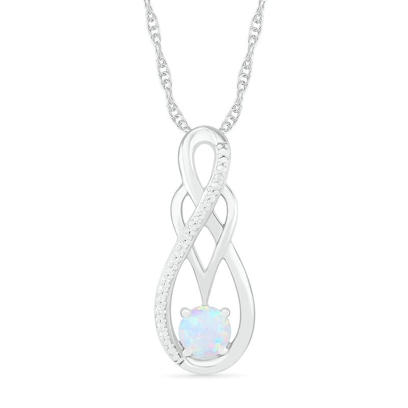 Lab-Created Opal and 1/20 CT. T.W. Diamond Overlay Infinity Pendant in Sterling Silver