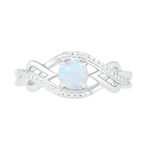 5.0mm Lab-Created Opal and 1/20 CT. T.w. Diamond Layered Infinity Braid Ring in Sterling Silver